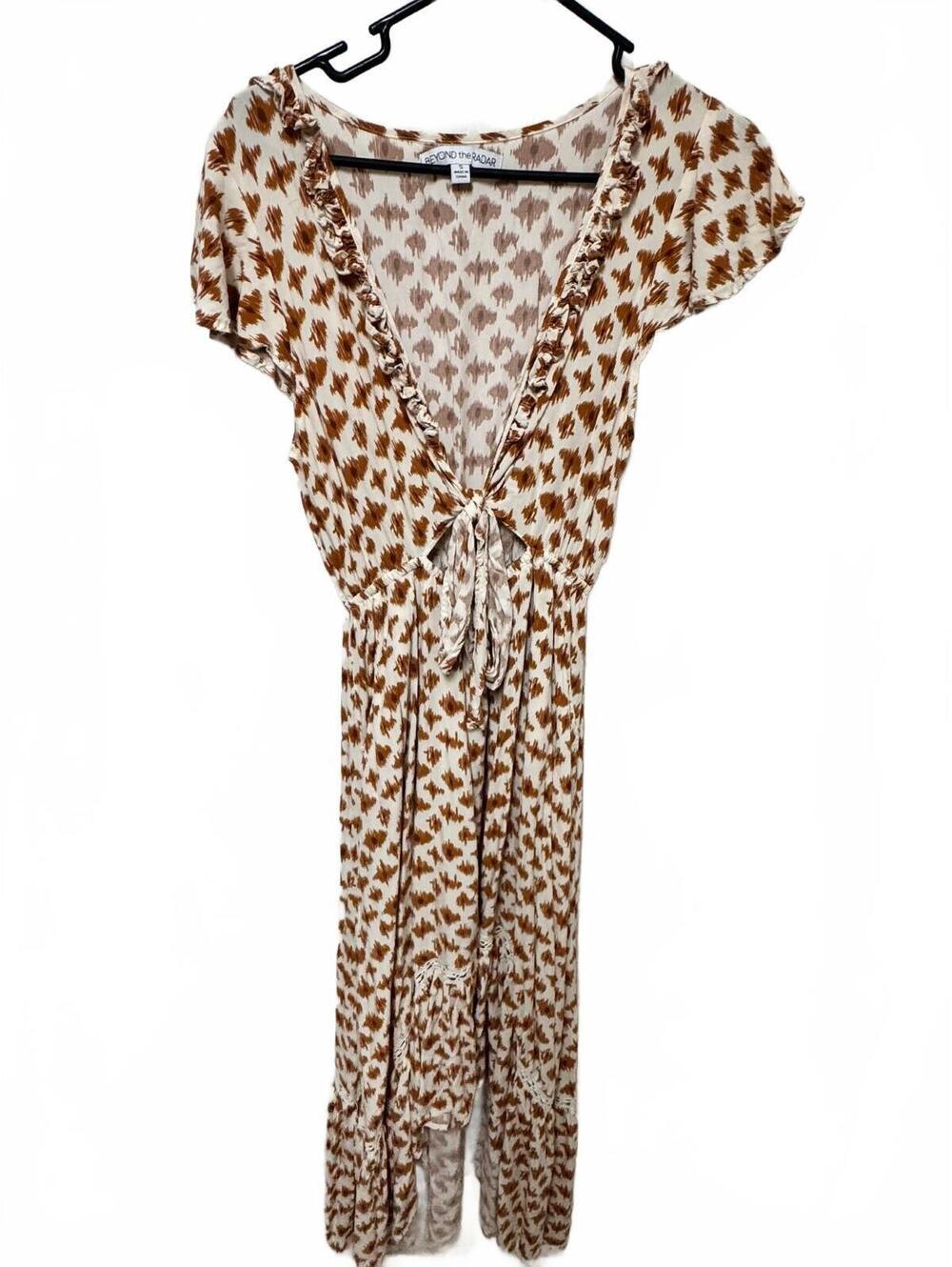 eyond the Radar Boho Ikat Print Tie-Front High-Low Maxi Dress Size S